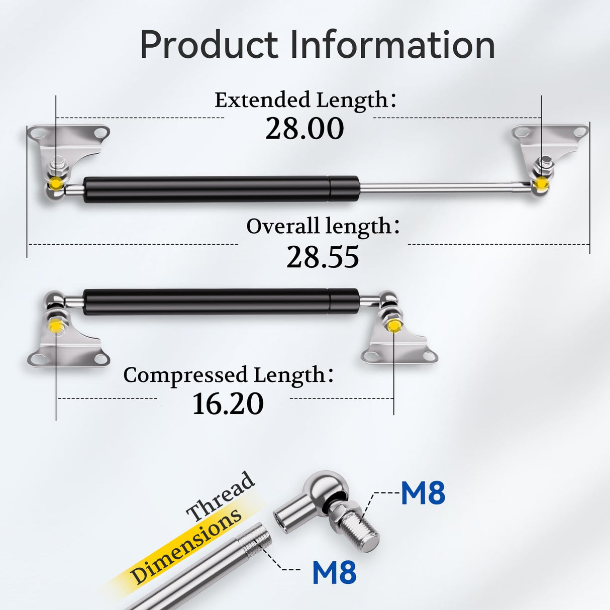 ARANA Gas Struts 28 inch 100lb with Brackets (2 Pack) - Heavy Duty Lift Support for RV Bed Hatch & Storage Box Lid - Hydraulic Spring Shocks for Camper Bed, Cellar Door, Food Truck Window