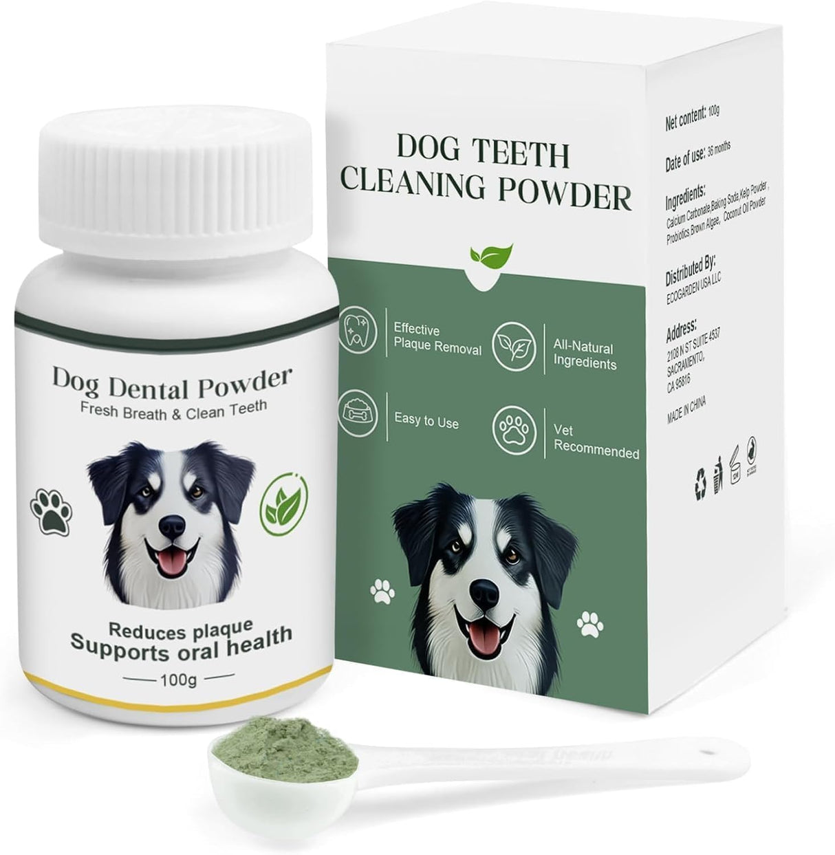ELEVTC Dog Teeth Cleaning Powder 100g Fights Plaque & Tartar Freshens Breath All-Natural Ingredients for Dogs of All Breeds and Ages Easy to Use Dog Dental Powder