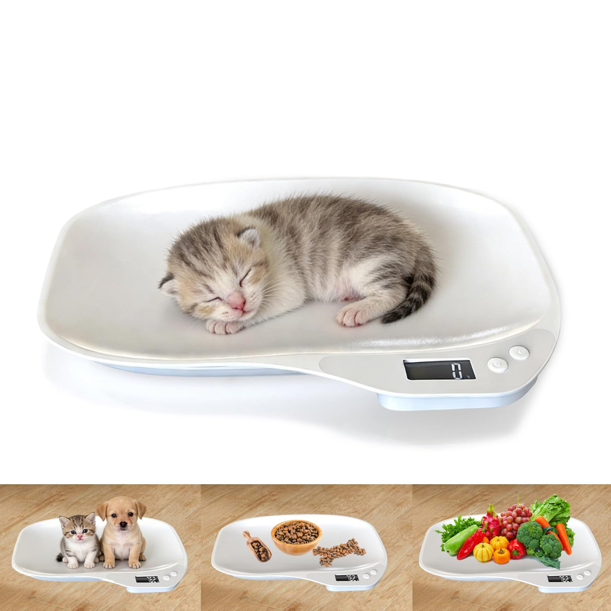 HMRCYTE Small Animal Digital Scale, Pet Scale with LCD Display, Puppy Scale, Electronic Kitchen Food Scale, (Max 33lbs),14 x 10 inches, for Weighing Kitten, Puppies, Hamster, Newborn Pets (White)