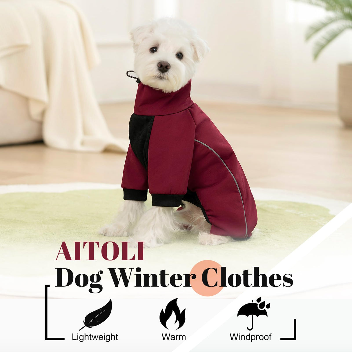 Four Leged Dog Winter Coat, Fullbody Warm Fleece Dog Jacket, Reflective Puppy Cold Weather Coats with Leash Hole & Drawstring, Back Zipper Water-Resistant Doggie Winter Clothes