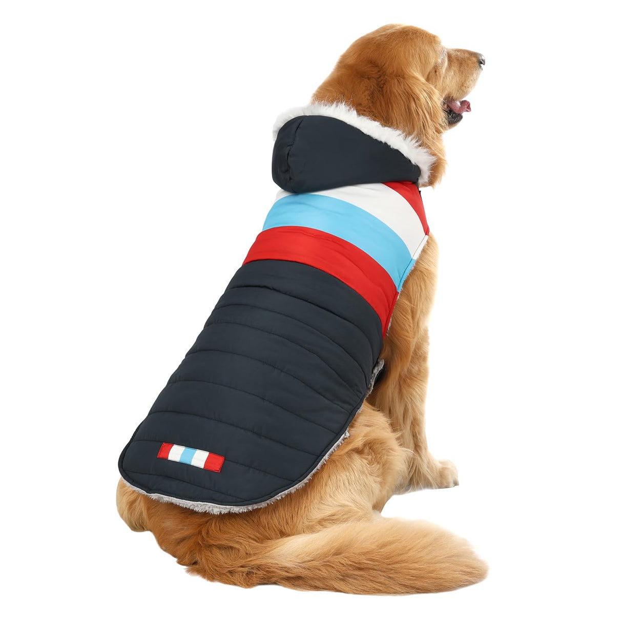 HDE Dog Puffer Jacket Fleece Lined Warm Dog Parka Winter Coat with Harness Hole Patriotic - L