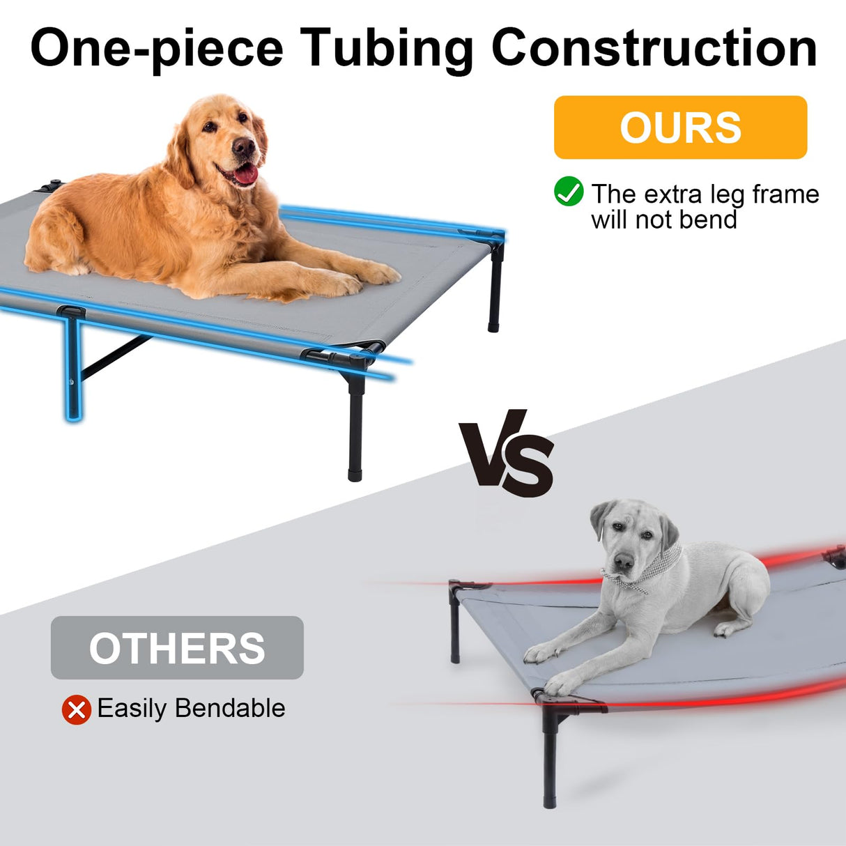 42'' Outdoor Elevated Dog Bed with Pillow, Raised Dogs Bed with Six Support Feet, Breathable Cooling Dog Cot Beds Medium Large Size Dogs, Outdoor Pet Hammock Beds, Pet Beds with 4 Ice Pack(Large)