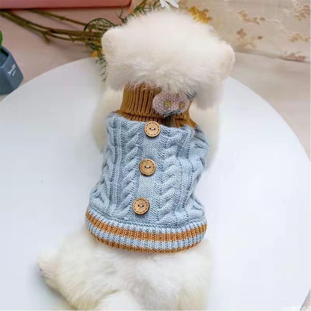 Knitted Dog Sweater for Small Dogs Cats Thick Warm Puppy Clothes Turtleneck Elastic Chihuahua Bulldog Dachshund Outfits(X-Large,Blue)