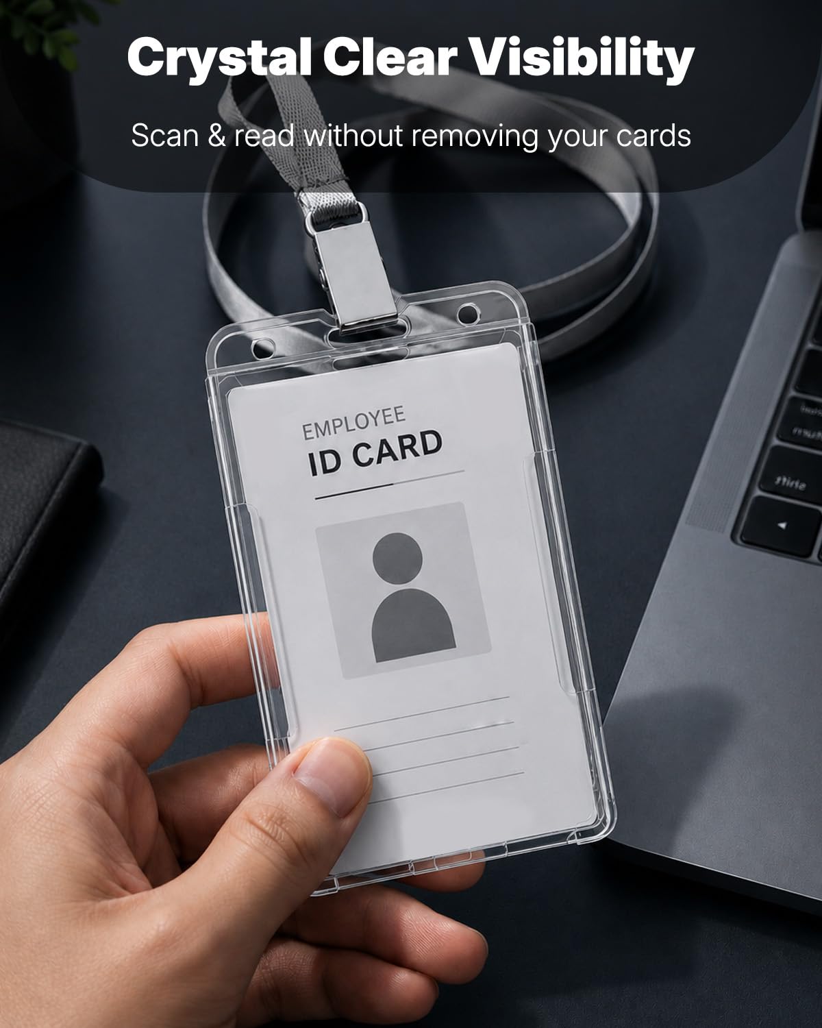 2 Pack Vertical 2-Card Badge Holder with Thumb Slot Hard Transparent PC Case Protector for Office School IDs Credit Cards Driver’s Licenses and Passes