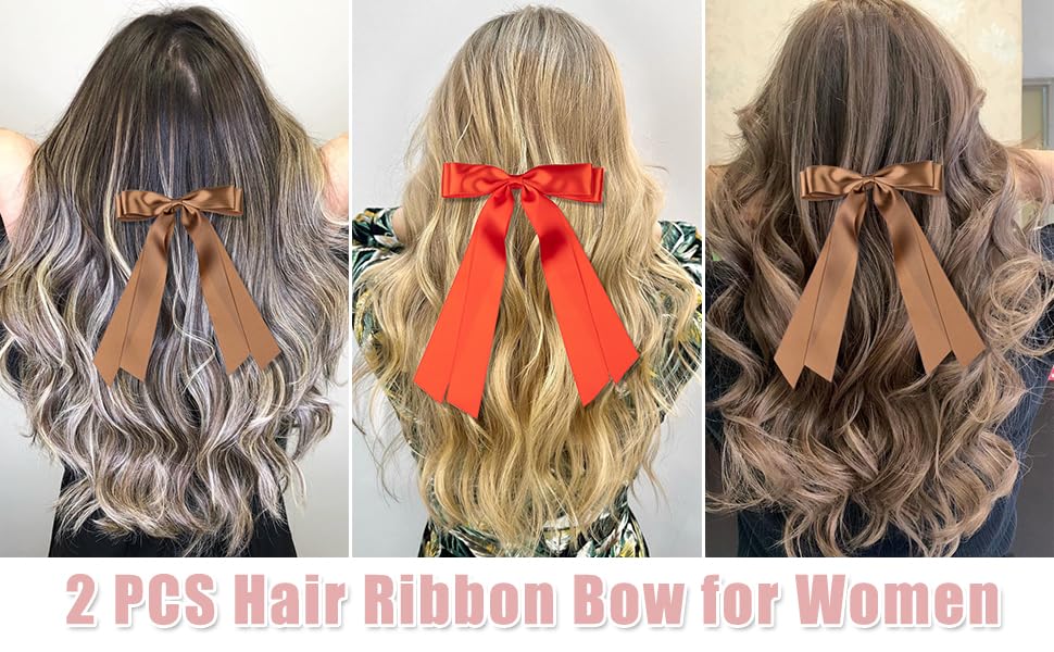 Large Double Hair Bows 2 PCS Satin Ribbon Bow for Women,Hair Bows for Women,Hair Ribbons,Oversized Long-tail Cute Aesthetic Hair Accessories,Large Hair Barrettes for Women( Black,White)