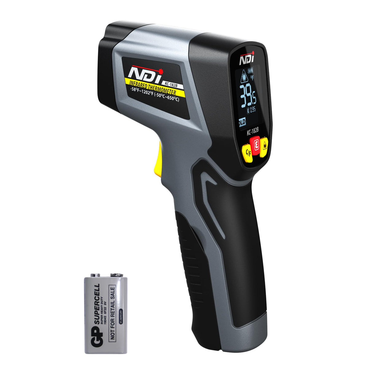 NDI Infrared Thermometer Temperature Gun -58℉~1202℉, Digital Laser Surface Temp Reader for Cooking, Pizza Oven, Candy, Griddle HVAC IR Thermometer Temp Gun with Adjustable Emissivity
