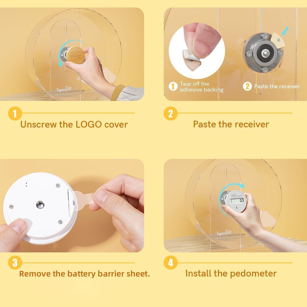 Niteangel Accurately Hamster Wheel Pedometer- Small Animal Step Counter for Super-Silent Hamster Wheel | Acrylic Wheel | Wooden Wheel (Niteangel Wheel Pedometer)