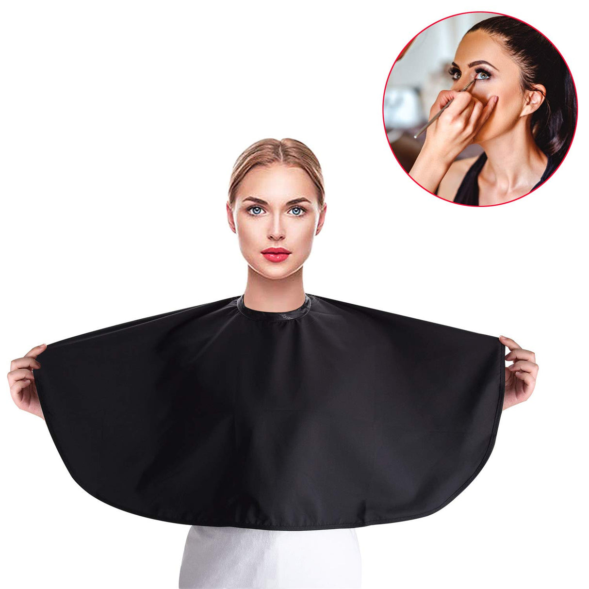 Black Makeup Cape, Chemical & Water Proof Beauty Salon Shorty Smock for Clients, Lightweight Comb-out Beard Apron Shortie Make Up Bib Styling Shampoo Cape for Makeup Artist Beautician