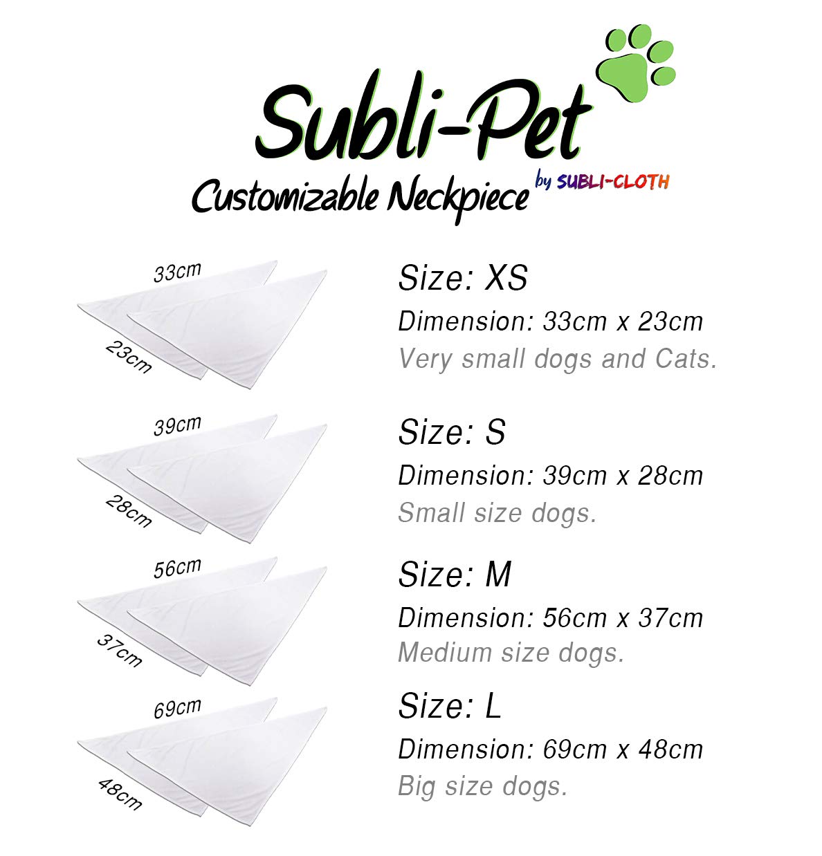 Customizable Dog and Cat Bandana Scarf Subli-Pet Custom Sublimation by Subli-cloth Pack x 12units (X-Small)