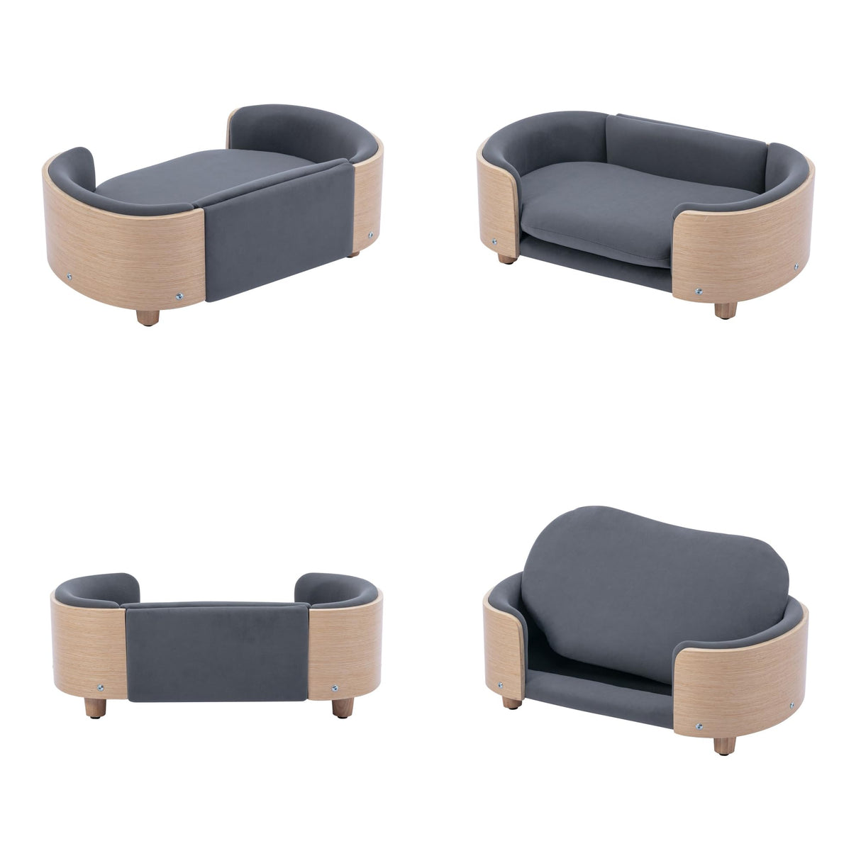 Trygoal Small Dog Sofa Bed with 2.4" Soft Foam, Removable Washable Cover, Elevated Dog Bed Pet Sofa with Solid Wood Legs & Bent Wood Back for Little Breeds, Dark Grey Velvet