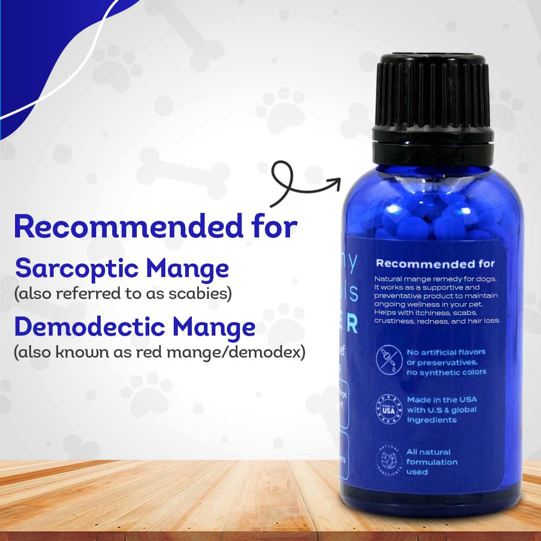 HA4E - Mange Relief for Dogs - Treatment for Itchiness, Scabs, & Hair Loss Caused by Mites - All-Natural, Homeopathic, Non-GMO, Organic, Gluten, Preservative & Chemical Free - 300 Tablets