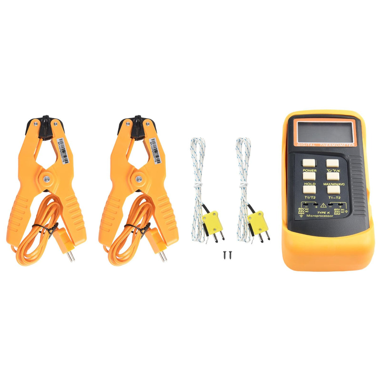 K Type Thermocouple Thermometer(-50~1300°C) Digital Dual Channel, 2 Thermometer Pipe Clamp 2 Thermocouple Sensor Probes, Pipe Temperature Clamp Thermocouple High Accuracy Readings