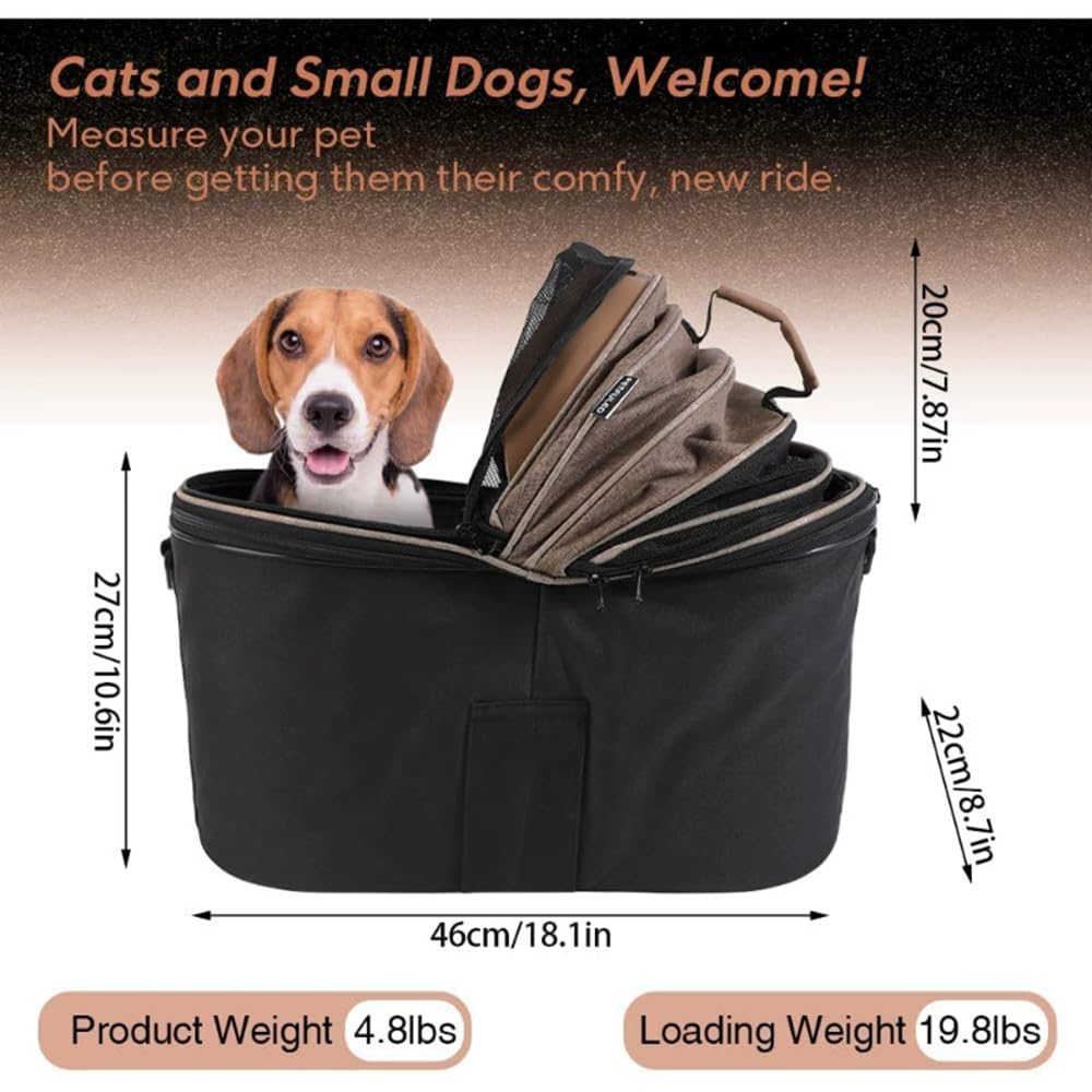 Foldable Bike Pet Rear Basket with Safety Leash & Comfort Pad, Universal Heavy Duty Rear Mount Carrier for Small Medium Dogs Cats Cycling Travel