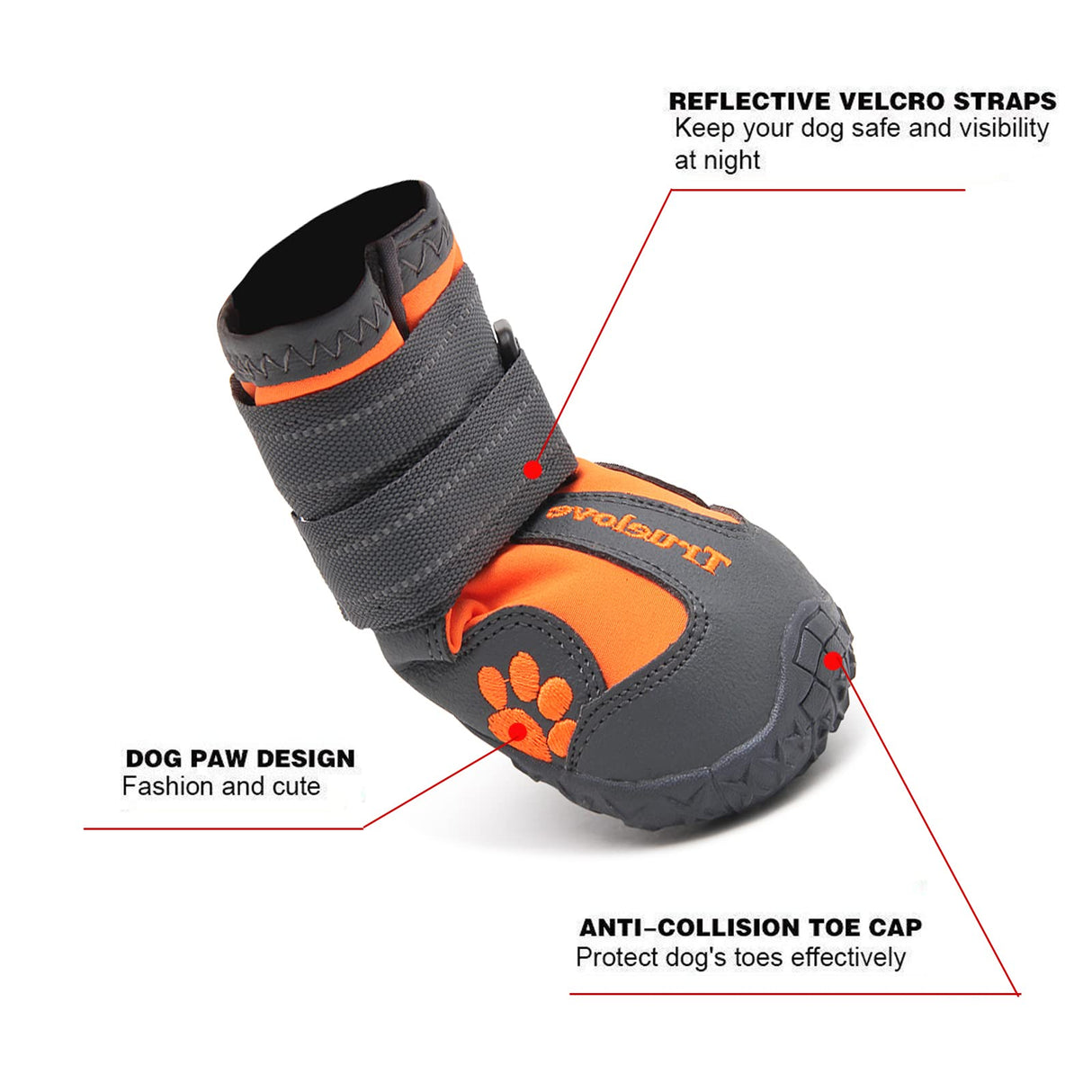 TRUE LOVE Dog Shoes Waterproof Anti-Slip Rain Boots with Reflective TLS3961