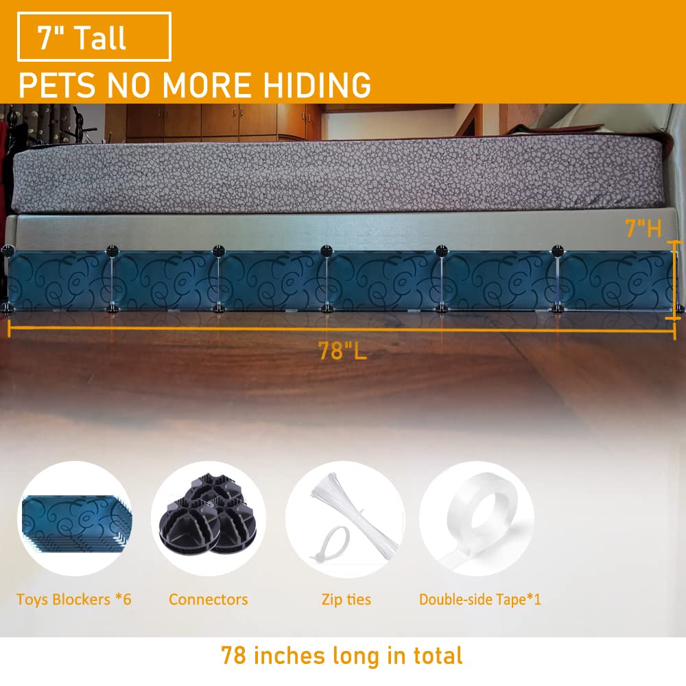 QIYIHOME Under Bed Blocker for Pets, Gap Bumper for Under Bed, Stop Things Going Under Bed or Sofa Couch, Toys Blocker for Cats Dogs, Easy to Install, Total 7" Height 78.5" Length, Black