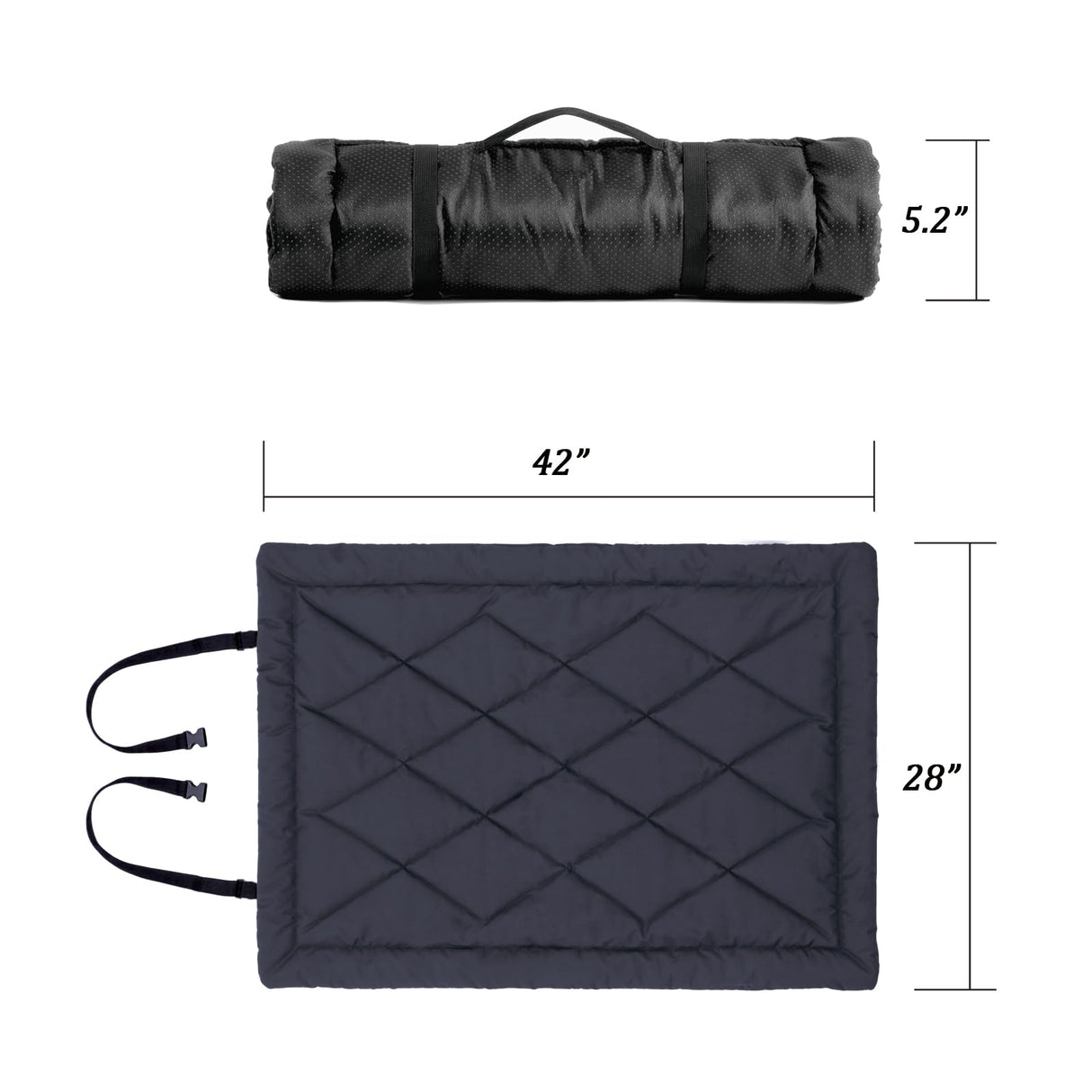 GNarbor Rollup Camping Outdoor Dog Bed,Portable Dog Travel Mat with Carry Handles for Medium Large Dogs Waterproof Washable Pet Pad,42 * 28”Dark Blue