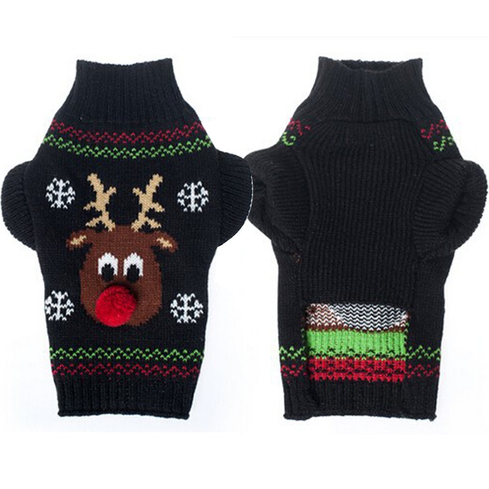 BOBIBI Dog Sweater for Christmas Cartoon Reindeer Pet Cat Winter Knitwear Warm Clothes
