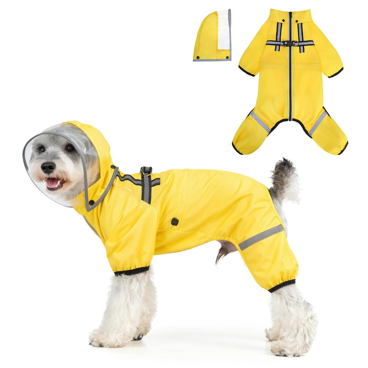 BEAUTYZOO Dog Raincoat for Small Medium Dogs Puppy,Waterproof Dog Rain Jacket with Harness Built-in & Detachable Hood, Zip Up Pet Rain Coat,Reflective Windproof Full Body Coverage Poncho for Rain Snow