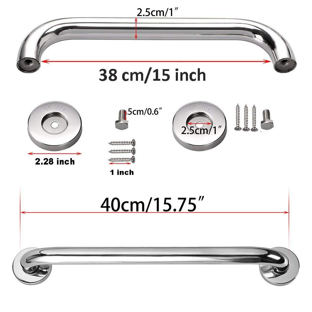 2 Pack 16 Inch Shower Grab Bar, ZUEXT Chrome Stainless Steel Bathroom Grab Bar, Shower Handle, Bathroom Balance Bar, Safety Hand Rail Support - Handicap, Elderly, Injury, Senior Assist Bath Handle