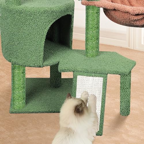Wang Xin Three Layer Cat Tree with Cat Condo Scratch Pad and Two Hammocks,Green …