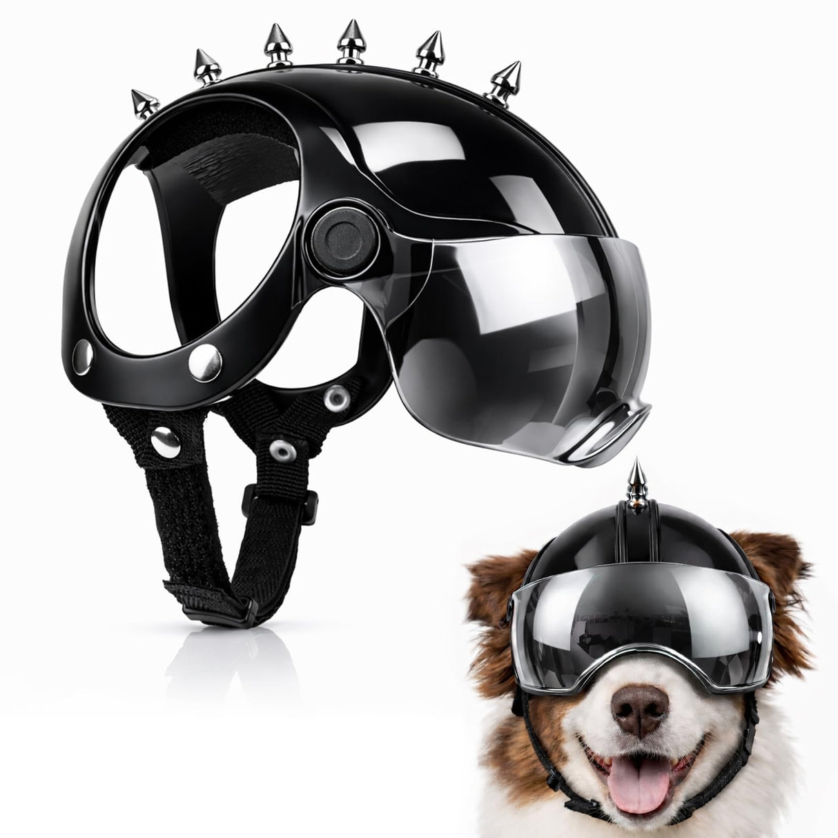 Petmolico Safety Helmets for Dogs,Dog Helmet with Anti-UV Silver Goggles&Ear Holes&Adjustable Strap,Comfortable&Protective Goggles Helmet for Small Animals for Outdoor Driving/Riding/Hiking/Biking
