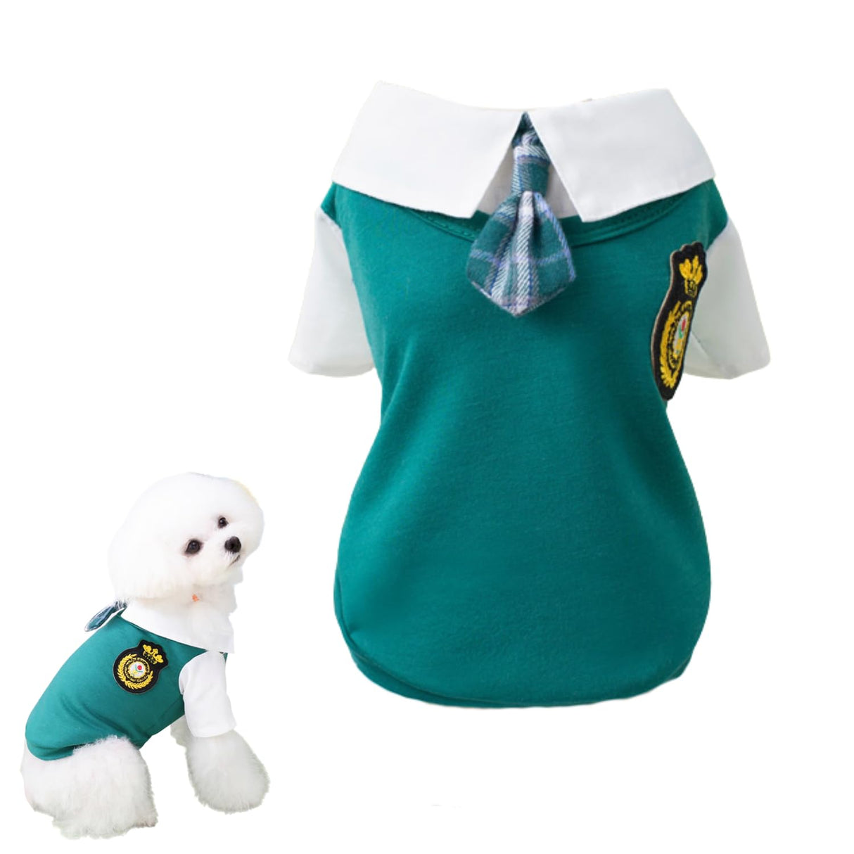 PayaSnug Green Dog Shirt with Bow Tie – Preppy Style Pet T-Shirt with Collar for Small Dogs, Fall Puppy Clothes for Boys and Girls, British School Look Pet Outfit(L)