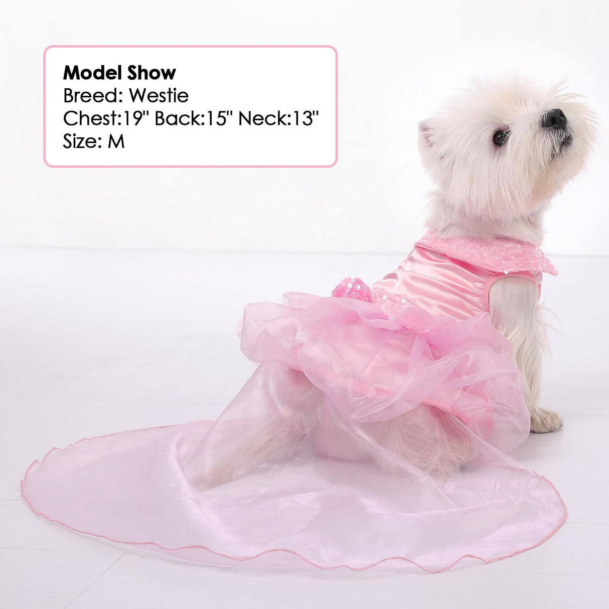 Dog Dress for Small Medium Large Dogs Pet Princess Wedding Dress with Detachable Train Multi-Layer Organza Girl Puppy Tutu Skirt Bowknot Sequin Decor Birthday Cat Clothes(Pink, M)