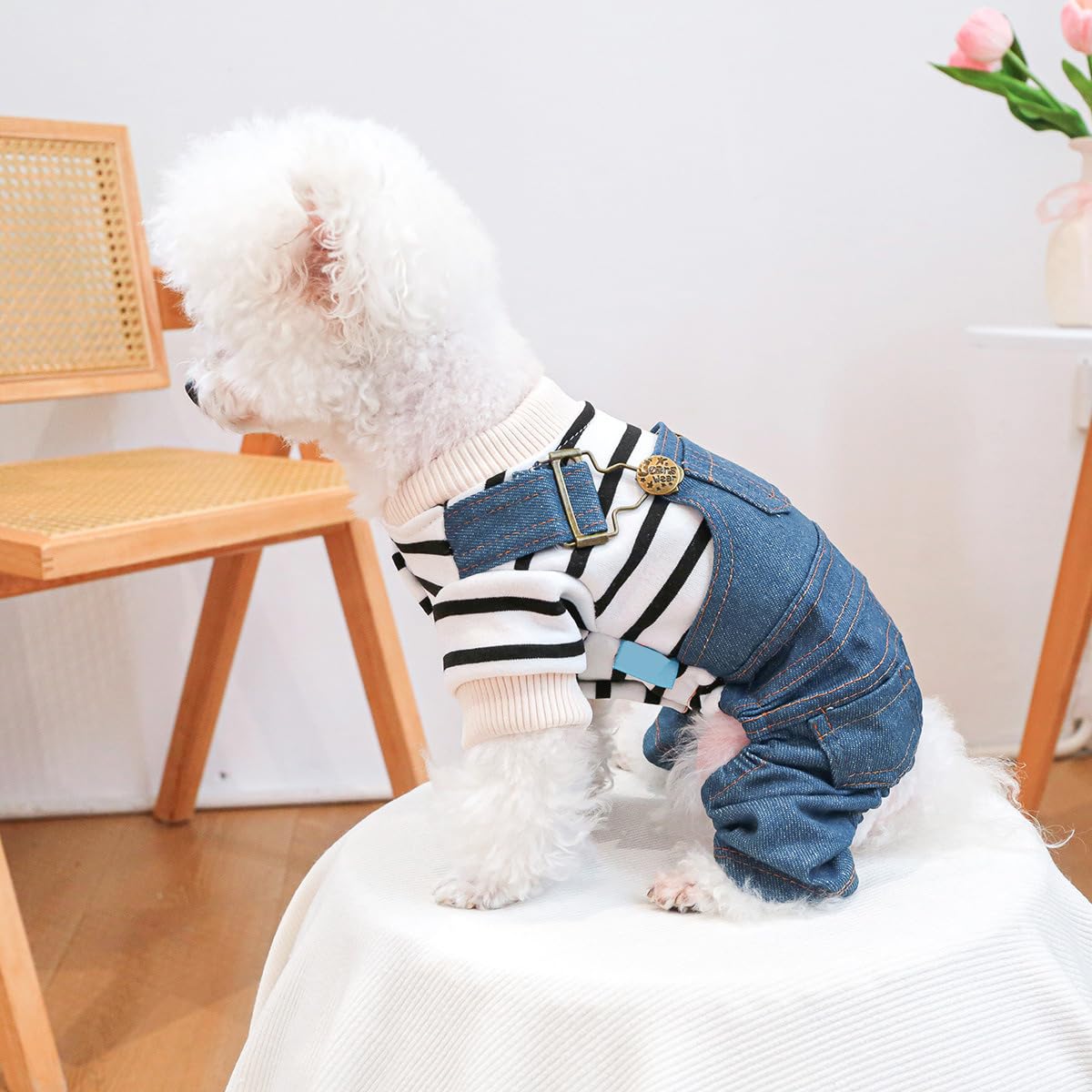 Dog Comfortable Soft Overalls Puppy Cute Sweater Shirt Corduroy Pants One-Piece Outfit Pet Stylish Winter Clothes for Small Dogs Chihuahua Dachshund Daily Holiday Jumpsuit Costume