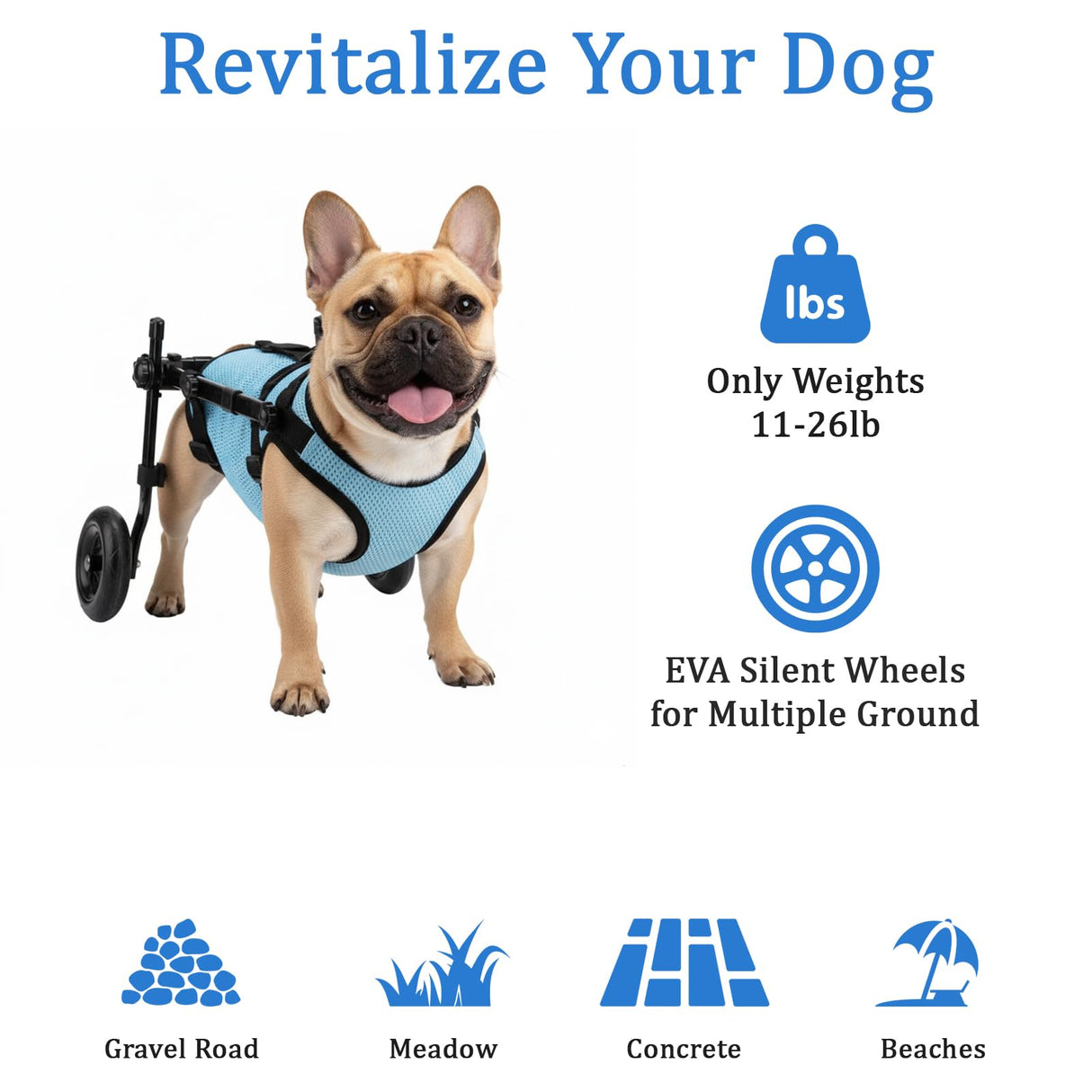 Dog Wheelchair for Back Legs - Adjustable Small Dog Wheelchair with 1.5mm Thickened Frame, Mobility Aid Support Cart for Disabled Hind Legs Rehab, Walking Wheels for Small Dogs