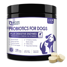 Load image into Gallery viewer, NATURE TARGET Probiotics for Dogs, 6 Billion Freeze Dried Dog Probiotics with Prebiotics & Enzymes, Vitamins, Omega 3, for Digestive & Gut Health, Itch Relief, Reduce Diarrhea, 120 Bites