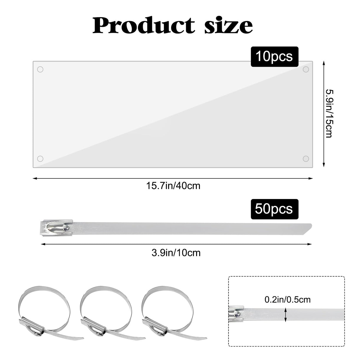 10 Pcs Pet Cage Liner 15.7'' x 6'', Cage Urine Guard Side Lining Clear Sheet with 50 Pcs Stainless Steel Zip Ties, Anti-Urine Side Lining Sheet for Rabbit Guinea Pig Hamster Ferret Chinchilla