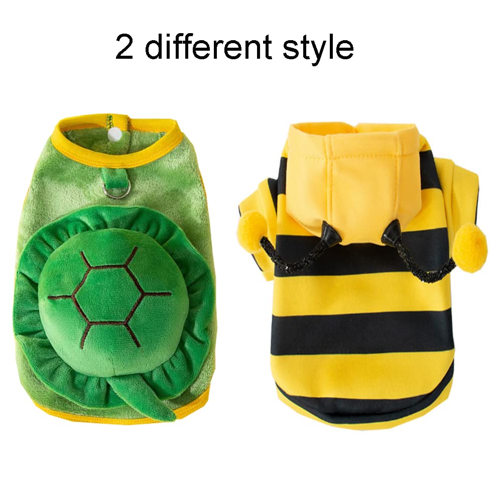 Anelekor 2 PCS Funny Warm Small Dog Clothes Halloween Pet Bee Costume Winter Puppy Hoodies and Vest Sets Flannel Jacket with D-Ring for Cats Dogs (Green, Large)