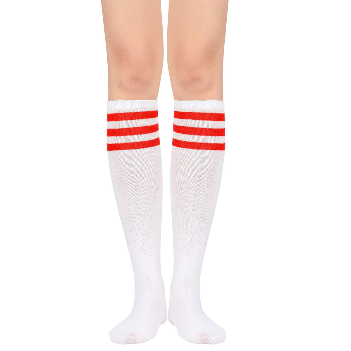 Womens Athletic Socks Outdoor Sport Sock Knee High Socks Long Stockings Casual Striped Sock 1 Pack White Red