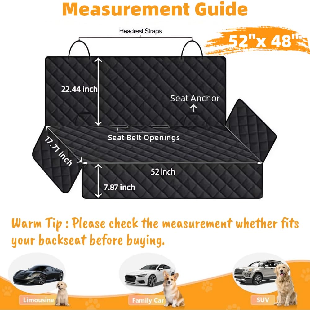 NYLSYT Dog Car Seat Cover for Back Seat Pet Cover for Dogs Waterproof Car Seat Protector Durable Nonslip Scratchproof Seat Covers for Cars SUV& Trucks