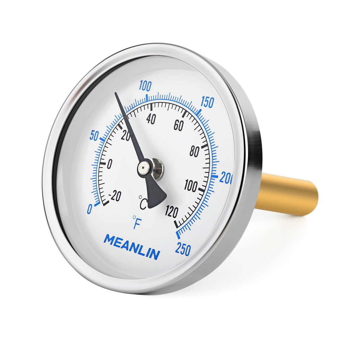 MEANLIN MEASURE 1/2" NPT Bimetal Thermometer for Hot Water, Boilers and Pipes, 3" Dial, 6" Lead-Free Brass Stem, Temperature Range 0-250°F/-20-120°C, Accuracy 2%, Center Back Mount