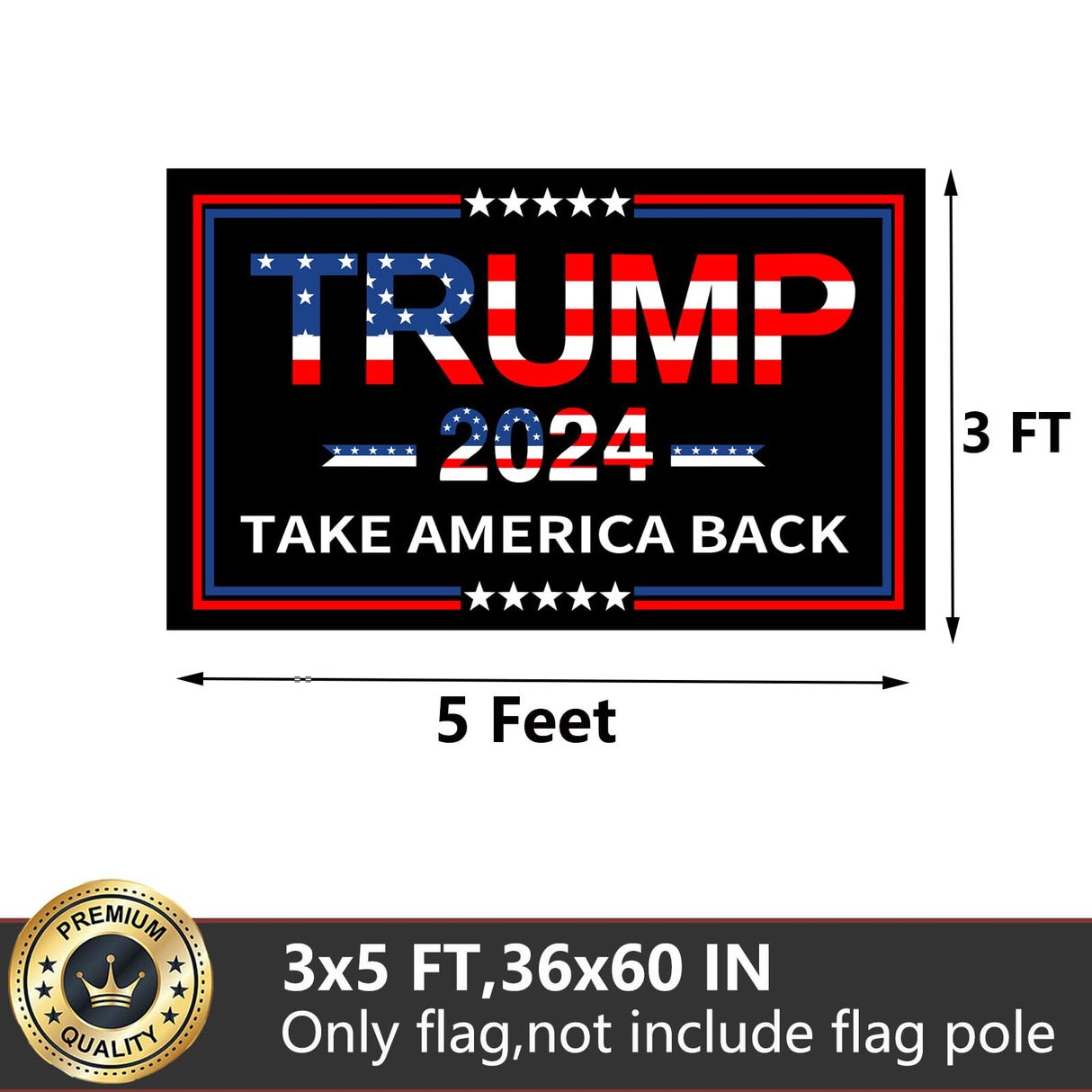 Trump 2024 Flags 3x5 Outdoor Made in USA- Double Sided 3 Ply Heavy Duty Black Take America Back Trump Flags Banner for Outside with 2 Brass Grommets Fade Resistant for Indoor Outdoor
