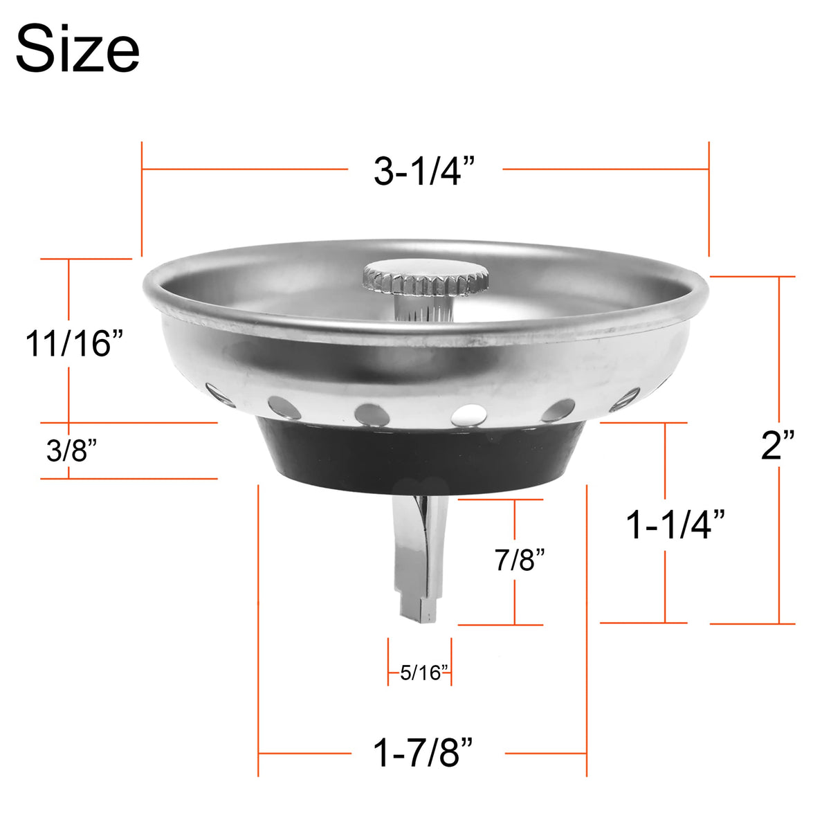 2 Pack - Kitchen Sink Strainer and Stopper Combo Basket Replacement for Standard 3-1/2 inch Drain, Stainless Steel Basket with Plastic Knob, Rubber Stopper Bottom