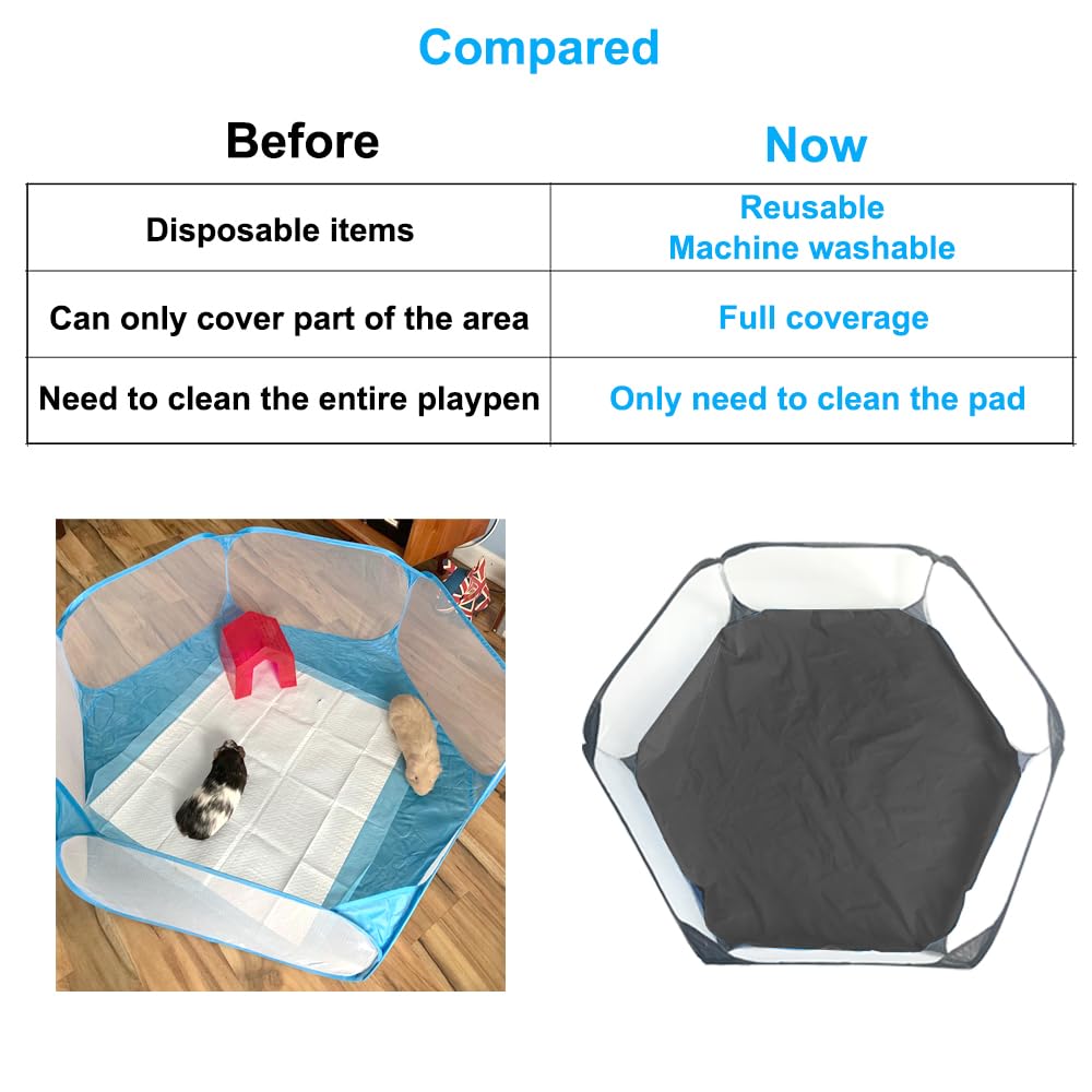 Amakunft Waterproof Hexagon Playpen Mat Washable Pee Pad Fit with Small Animal Playpen (42.5in x 41in) Reusable Pet Bedding Liner for Guinea Pig, Rabbit, Hamster, Chinchilla, Hedgehog Indoor/Outdoor