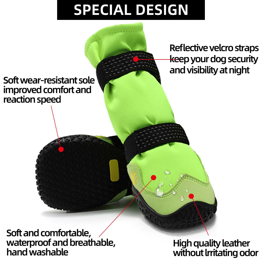 Dog Shoes for Hot Pavement Anti-Slip Dog Boots & Paw Protectors for Winter Snowy Day Summer Dog Snow Boots Waterproof Dog Shoes for Small to Large Dogs with Reflective Straps for Hiking 4Pcs