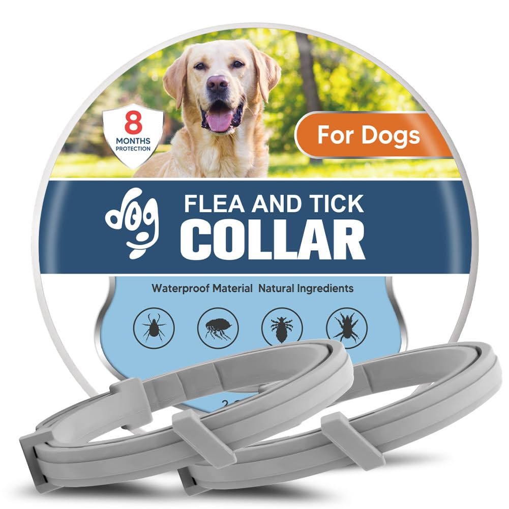 UDyoude Flea Collars for Dogs, Tick Collar for Large Dogs, Adjustable Dog Flea Collar with 8 Months Prevention, Comfort Fit for Large Dog-2 Pcs