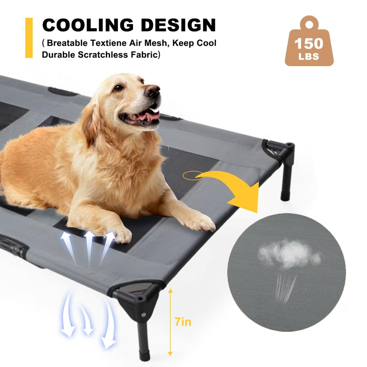 Elevated Dog Bed with Canopy, 48-inch Waterproof Pet Cot, Portable Outdoor Pet Bed with Carry Bag, Indoor/Outdoor Cooling Canopy Dog Tent for Large Dogs (Gray)