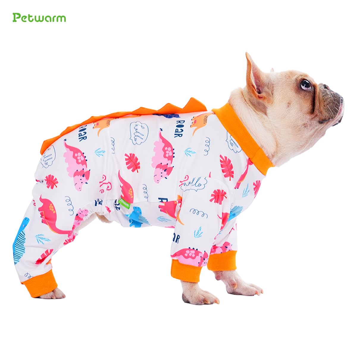 PetWarm Dog Pajamas, Dog Dinosaur PJs, All-Season Use for AC Rooms and Warm Days, Travel-Friendly for Road Trips, for Family Photos and Everyday Use, Dinosaur Print, Orange, 2XL