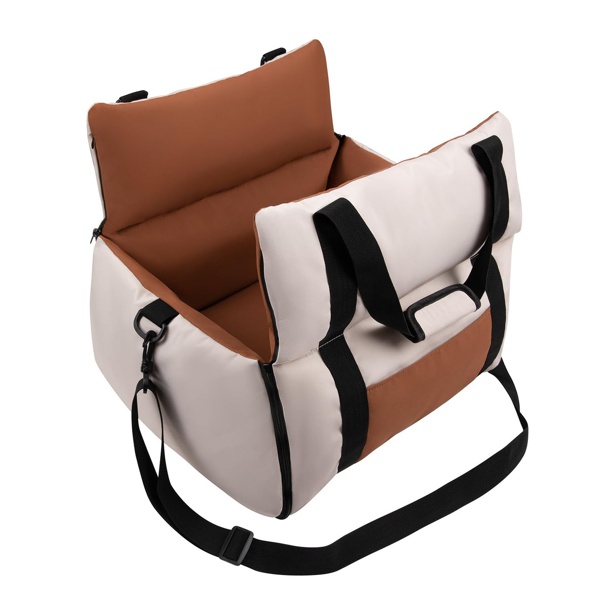 BEBAS Dog Car Seats for Small Dogs up to 25 lbs, Waterproof Dog Booster Carseat with Storage Pockets, Thickened Memory Foam & Clip-On Safety Leash, Pet Back Seat Puppy Travel Carrier, Beige