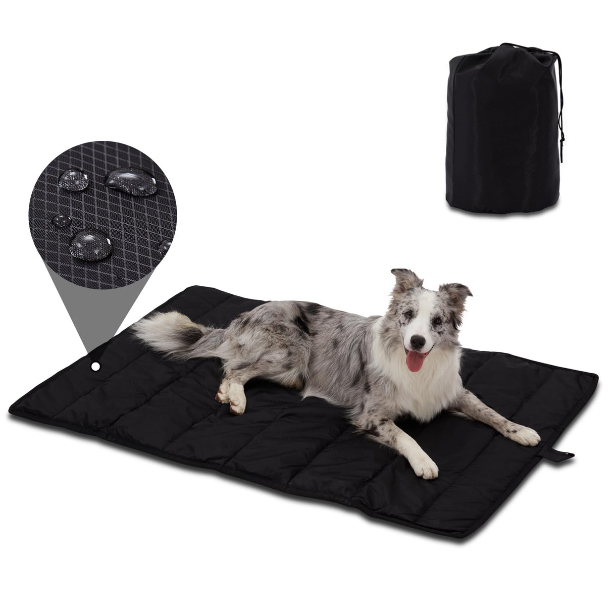 BDEUS 51x35In Extra Large Size Outdoor Dog Bed, Waterproof & Portable Camping Travel Pet Mat, Easy to Clean, Washable Odor Resistant Pet Cooling Pad (Black)