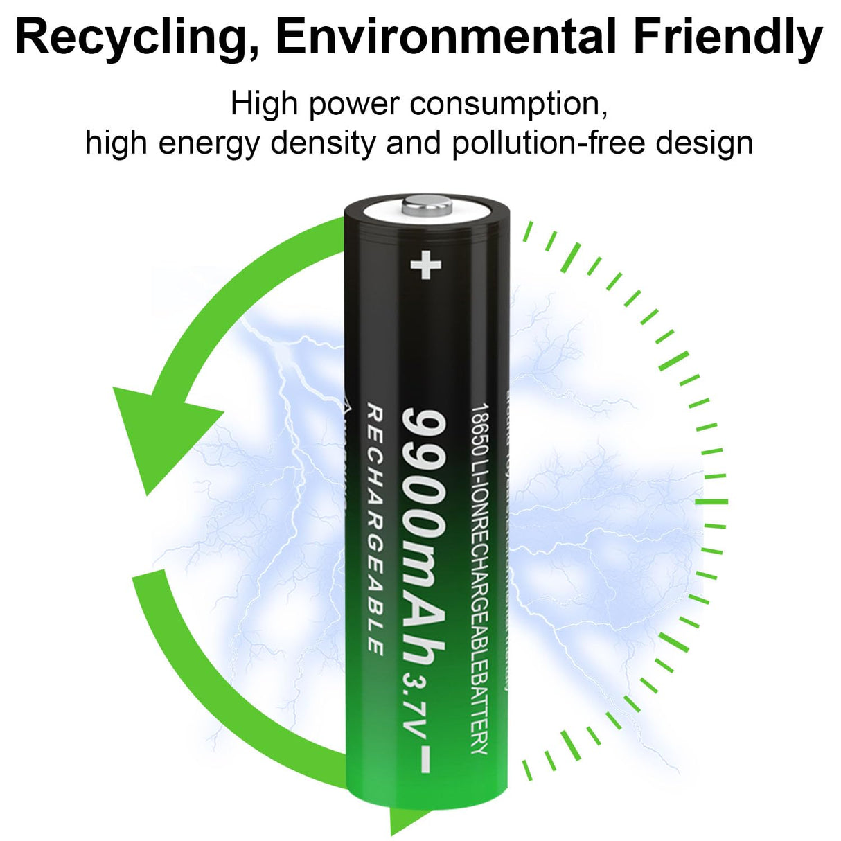 CPZZ 8Pack 18650 3.7volt Rechargeable Battery 18650 9900mah 18650 Rechargeable Battery Button top for flashlights and Headlight,etc (8pack, Green-3.7v)