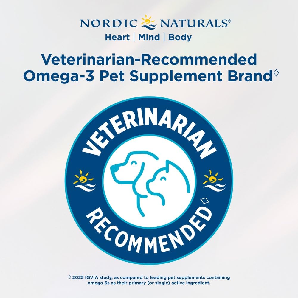 Nordic Naturals Omega-3 Pet, Unflavored - 90 Soft Gels - 320 mg Omega-3 Per Soft Gel - Fish Oil for Dogs with EPA & DHA - Promotes Heart, Skin, Coat, & Immune Health
