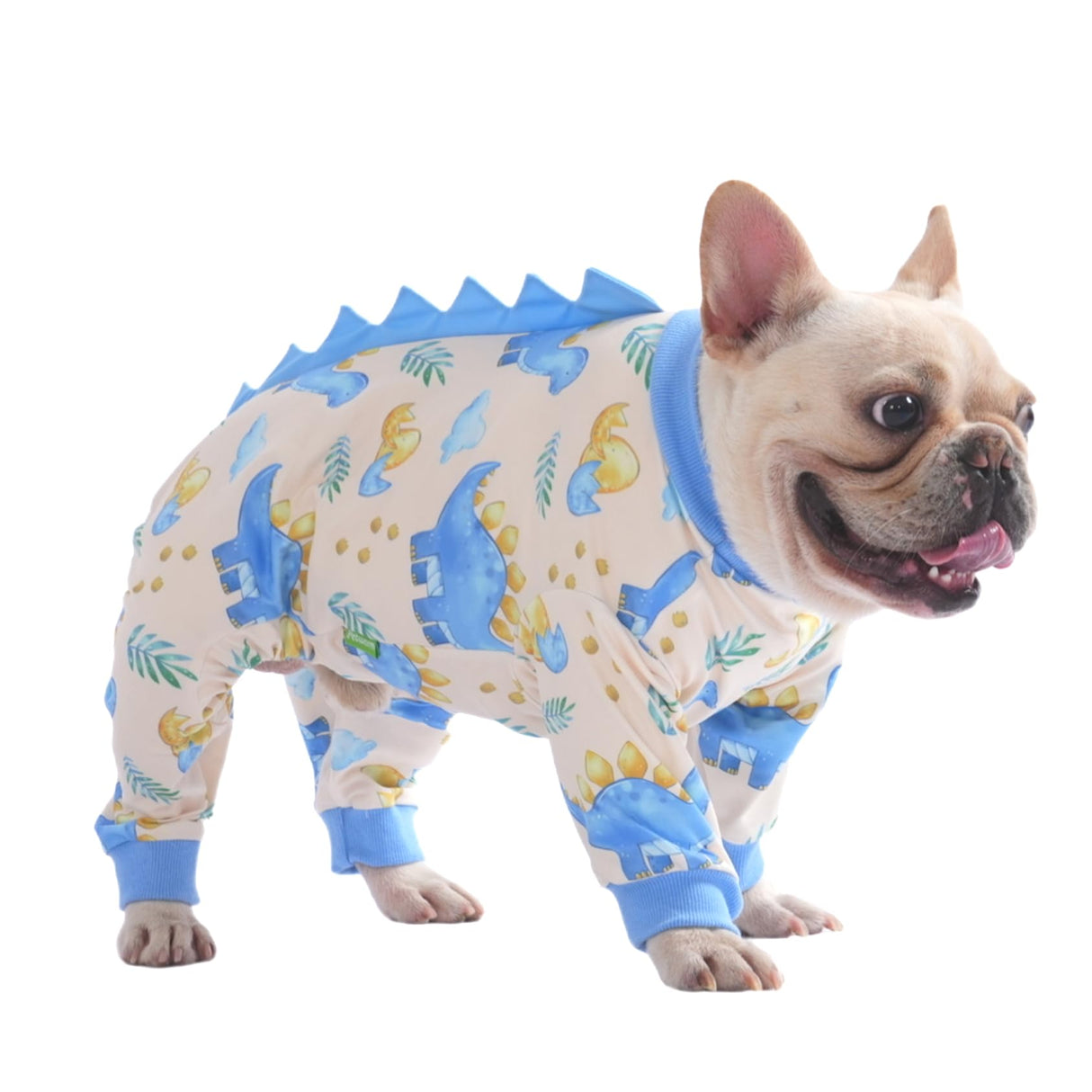 PetWarm Dog Pajamas, Pajamas for Dogs, All-Season Wear for Daily Walks and Indoor Rest, Travel-Ready for Car Rides, Helps Contain Loose Hair During Seasonal Changes, Dinosaur Print, Light Blue, 2XL