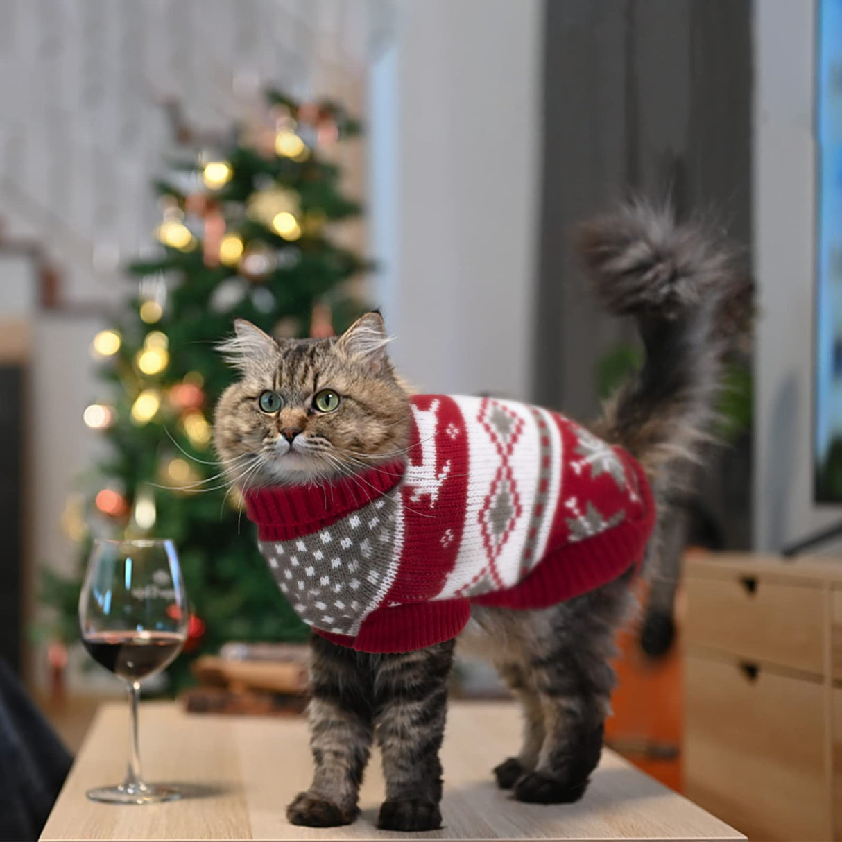 BWOGUE 2 Packs Cat Christmas Sweater Christmas Dog Sweaters Pet Cat Winter Knitwear Warm Clothes Pet Reindeer Snowflake Pet Sweaters for Kittys and Small Dogs