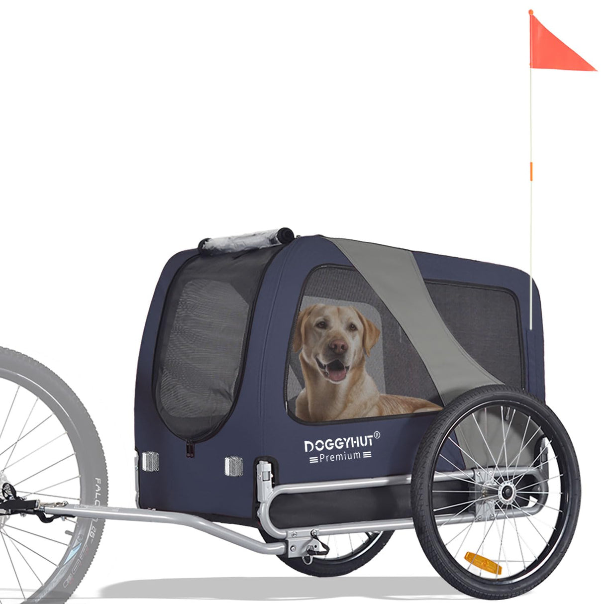 DOGGYHUT® Premium Large Pet Bike Trailer for Medium or Large Dog, Up to 78 lbs,Dog Bicycle Carrier,Low Center of Gravity,Easy Folding Frame (Blue)