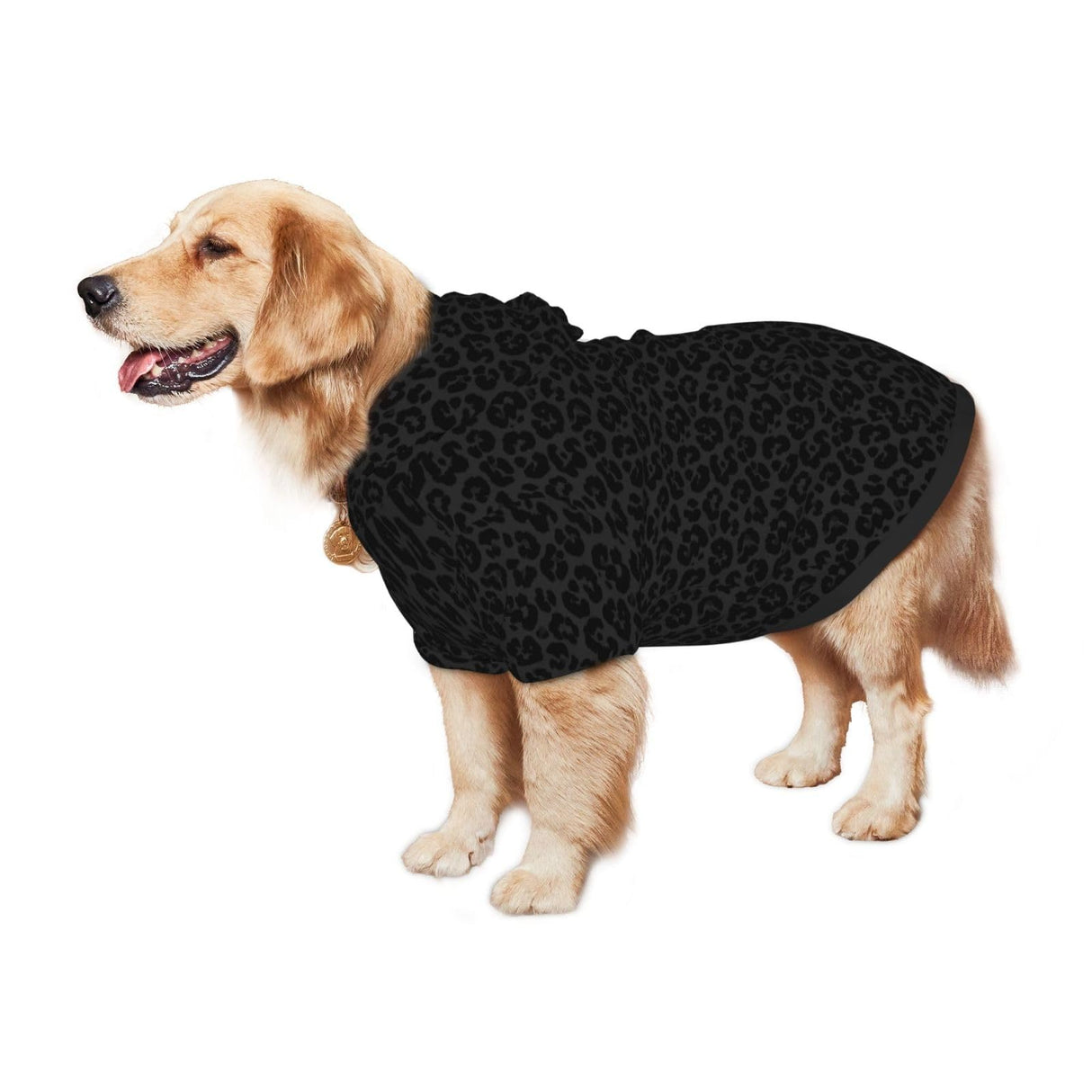 Dog Hoodie Dog Sweater Hooded Cold Weather Clothes Dog Sweatshirt Dark Gray Black Leopard Cheetah Print Outfits for Small Medium Large Dogs
